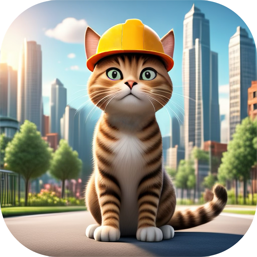 app icon with a tabby cat wearing an orange hard hat